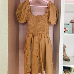 Brown Shoulder Puff Dress